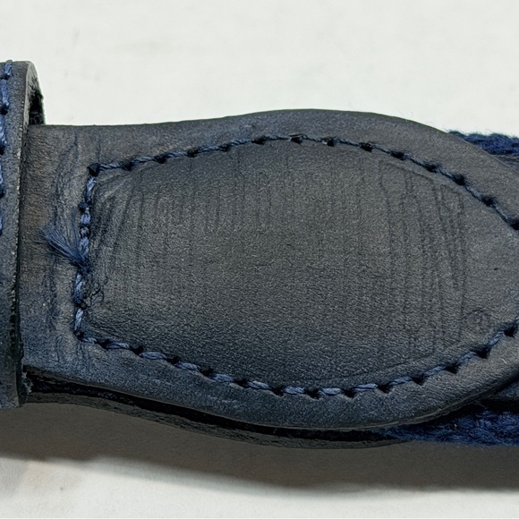 ZEPPELIN Blue Mahi-MahiFish Leather Canvas Belt Brass Buckle Made in USA Mens 34 - Picture 4 of 11